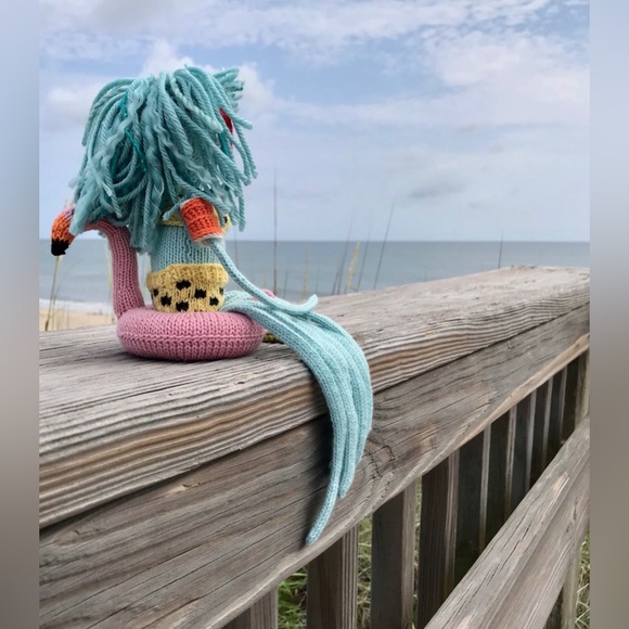 Handmade Knit Princess Seea Doll Octopusus Flamingo Raft Book Glasses OOAK Doll - Picture 5 of 16